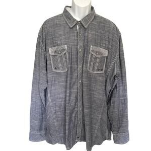 Buckle Black Button Mens Top Sz XXL Athletic Blue Embroidery Western Ranch Fall